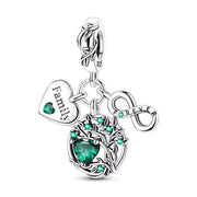 Family Tree Bead Fits Pandora Charm Bracelet, Silver Infinity Emerald Heart Eternal Love Gift