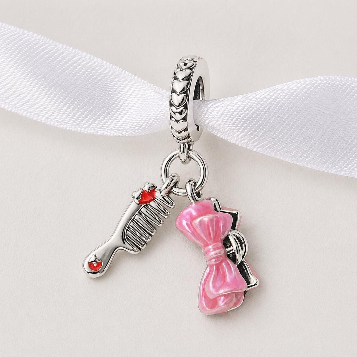 Pink Bow Comb sterling silver charm alternate view