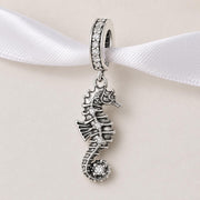 Seahorse Bead Fits Pandora Charm Bracelet, Silver Sparkling Sea Life Animal Ocean Summer Gift