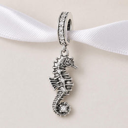 Seahorse Bead Fits Pandora Charm Bracelet, Silver Sparkling Sea Life Animal Ocean Summer Gift