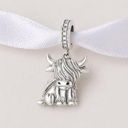 Scotland Dangle Fits Pandora Charm Bracelet, Silver Highland Cow, Hielan Coo Farm Animal Gift