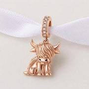 Scotland Dangle Fits Pandora Charm Bracelet, Silver Highland Cow, Hielan Coo Farm Animal Gift