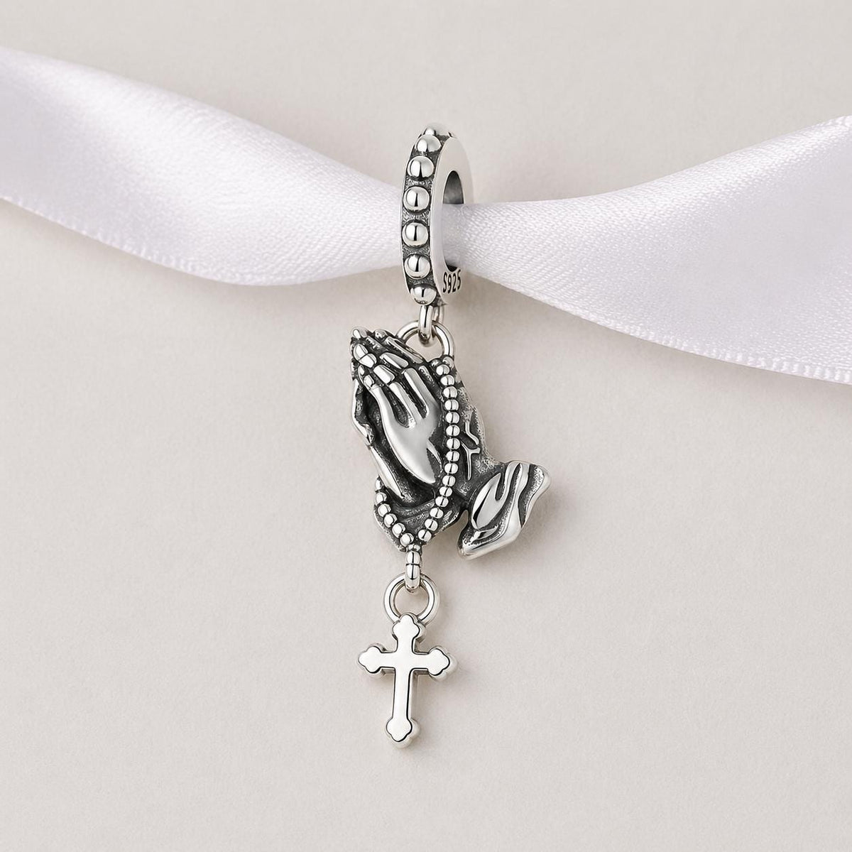 Praying Hands sterling silver charm alternate view