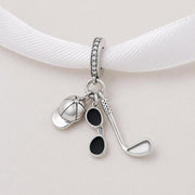 Golf Club Bead Fits Pandora Charm Bracelet, Silver Sunglasses Cap Sporty Summer Outdoor Gift
