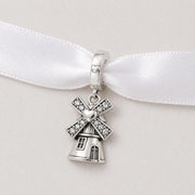 Windmill Dangle Bead Fits Pandora Charm Bracelet, Silver Heart Netherlands Europe Travel CZ Gift