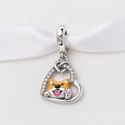 Shiba Inu Bead Fits Pandora Charm Bracelet, Silver Corgi Dog Dangle, Pet Lover Jewelry