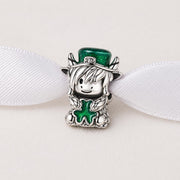 Highland Cow Bead Fits Pandora Charm Bracelet, St Patrick's Day Shamrock, Silver Leprechaun Jewelry