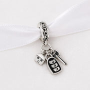 New Home Key Dangle Bead Fits Pandora Charm Bracelet, First Home Silver Gift