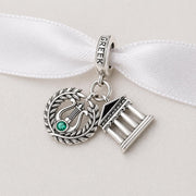Greece Bead Fits Pandora Charm Bracelet, Silver Temple Lyre Jewelry, Greek Parthenon Travel Gift