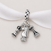 Chess Bead Fits Pandora Charm Bracelet, King Queen & Knight, Silver Board Game, Grandmaster Gift