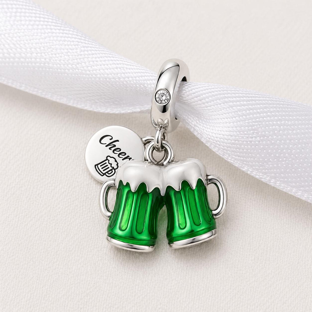 Green Beer Mugs sterling silver charm alternate view