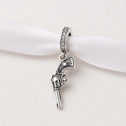 Revolver Pistol Bead Fits Pandora Charm Bracelet, Silver Cowboy Gun Western Dangle Jewelry Gift