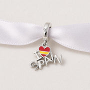 Spain Bead Fits Pandora Charm Bracelet, Spanish Flag Heart, Silver Travel Souvenir, Madrid Gift