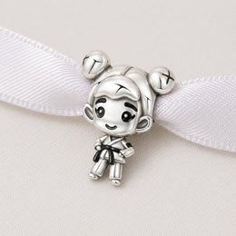 Karate Girl Bead Fits Pandora Charm Bracelet, Silver Martial Arts Judo Black Belt Gift