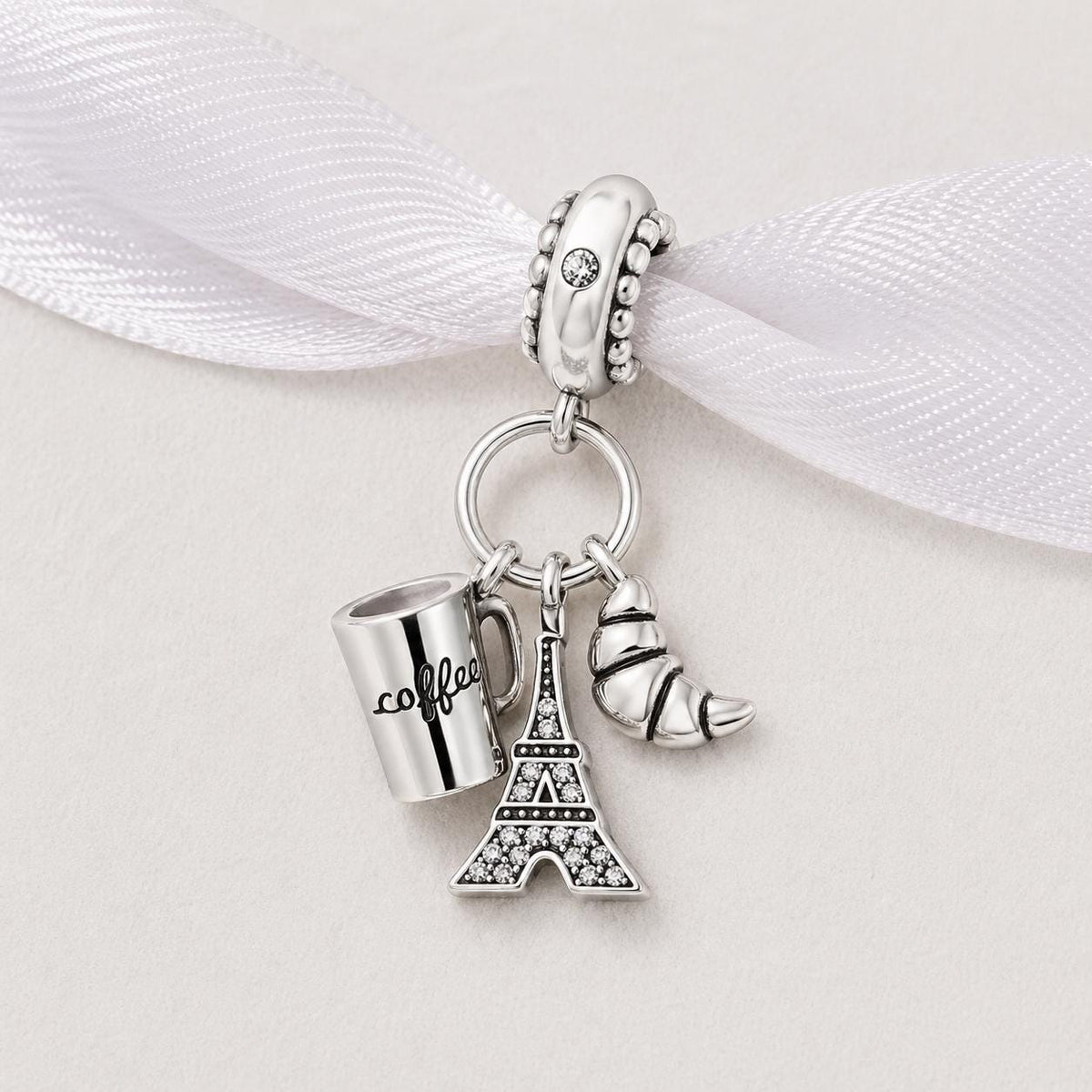 Paris Coffee Croissant sterling silver charm alternate view