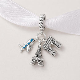 France Bead Fits Pandora Charm Bracelet, Paris Eiffel Tower Arc de Triomphe, Travel Souvenir