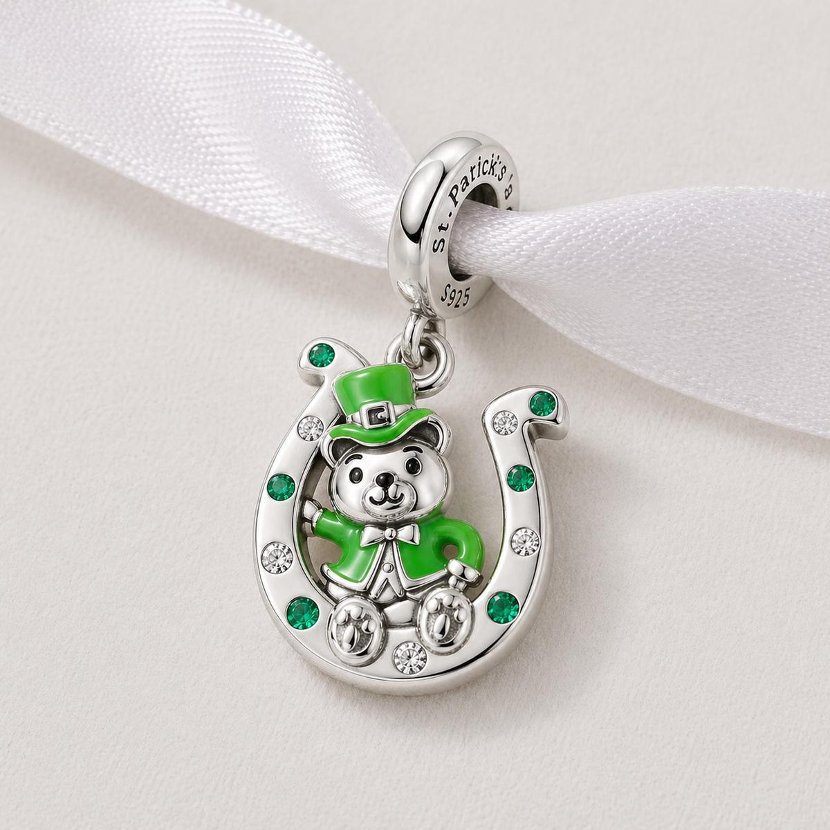 St. Patrick's Day Bear sterling silver charm alternate view