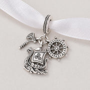 Norway Bead Fits Pandora Charm Bracelet, Viking Voyage Axe & Longship, Silver Scandi Mythology Gift