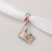 Rome Colosseum Bead Fits Pandora Charm Bracelet, Silver Italy Flag Dangle Colorful Travel Souvenir