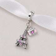 France Bead Fits Pandora Charm Bracelet, Pink Paris Eiffel Tower, Silver Love Travel Gift