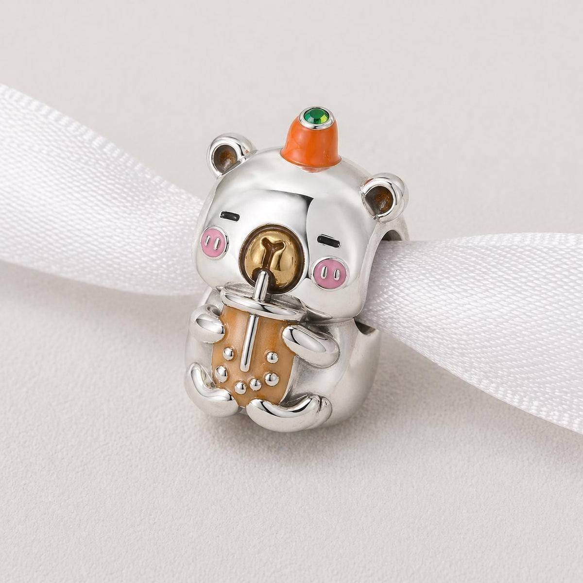 Capybara Boba sterling silver charm alternate view