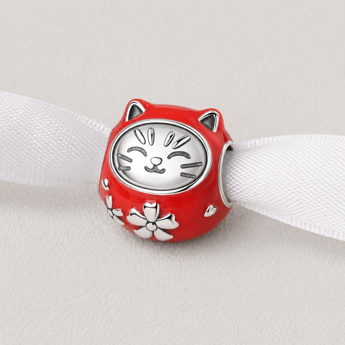 Red Lucky Cat sterling silver charm alternate view