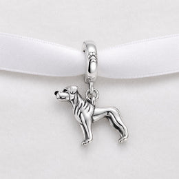 Rottweiler Bead Fits Pandora Charm Bracelet, Silver Guard Dog Pitbull Boxer, Pet Owner Gift