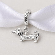 Dachshund Bead Fits Pandora Charm Bracelet, Silver Wiener Puppy Dangle Long Crystal Jewelry Gift