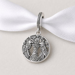 Tree Life Raven Bead Fits Pandora Charm Bracelet, Silver Viking Nordic Bird Dangle Gift