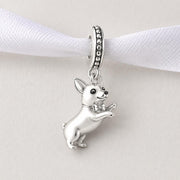 Chihuahua Bead Fits Pandora Charm Bracelet, Silver Dog Puppy Dangle Bow Tie Jewelry Gift