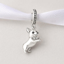 Chihuahua Bead Fits Pandora Charm Bracelet, Silver Dog Puppy Dangle Bow Tie Jewelry Gift
