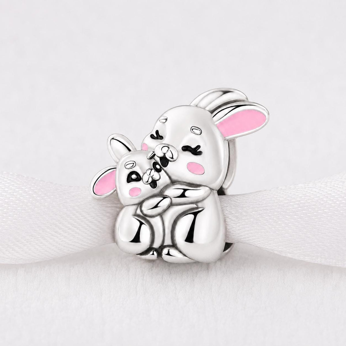 Hugging Bunnies sterling silver charm alternate view