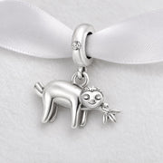 Sloth Bead Fits Pandora Charm Bracelet, Silver Sleeping Animal Dangle Tropical Nature Tree Gift