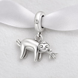 Sloth Bead Fits Pandora Charm Bracelet, Silver Sleeping Animal Dangle Tropical Nature Tree Gift