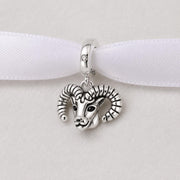 Aries Ram Head Bead Fits Pandora Charm Bracelet, Silver Zodiac Astrology Dangle Horns Gift
