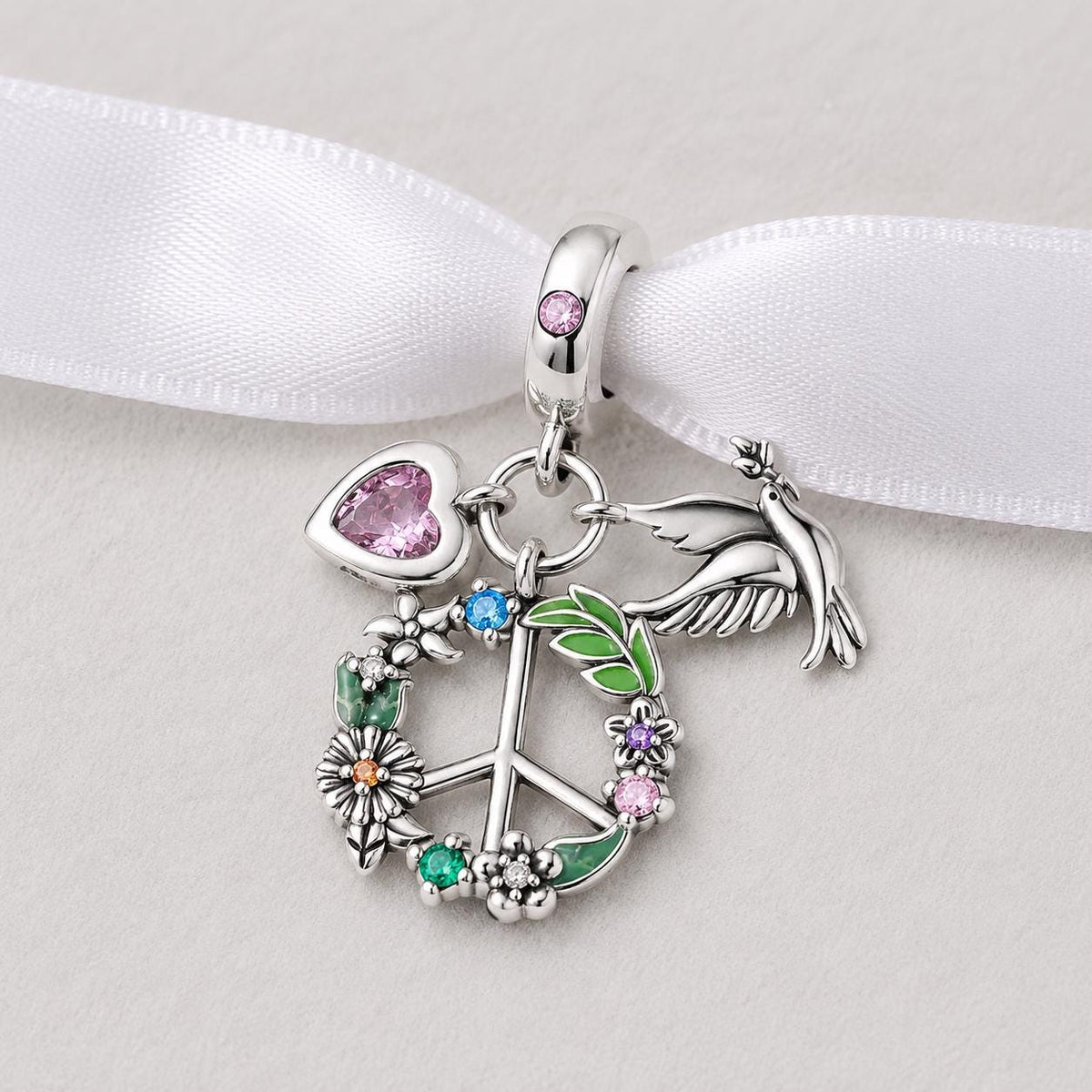 Peace Dove Heart sterling silver charm alternate view