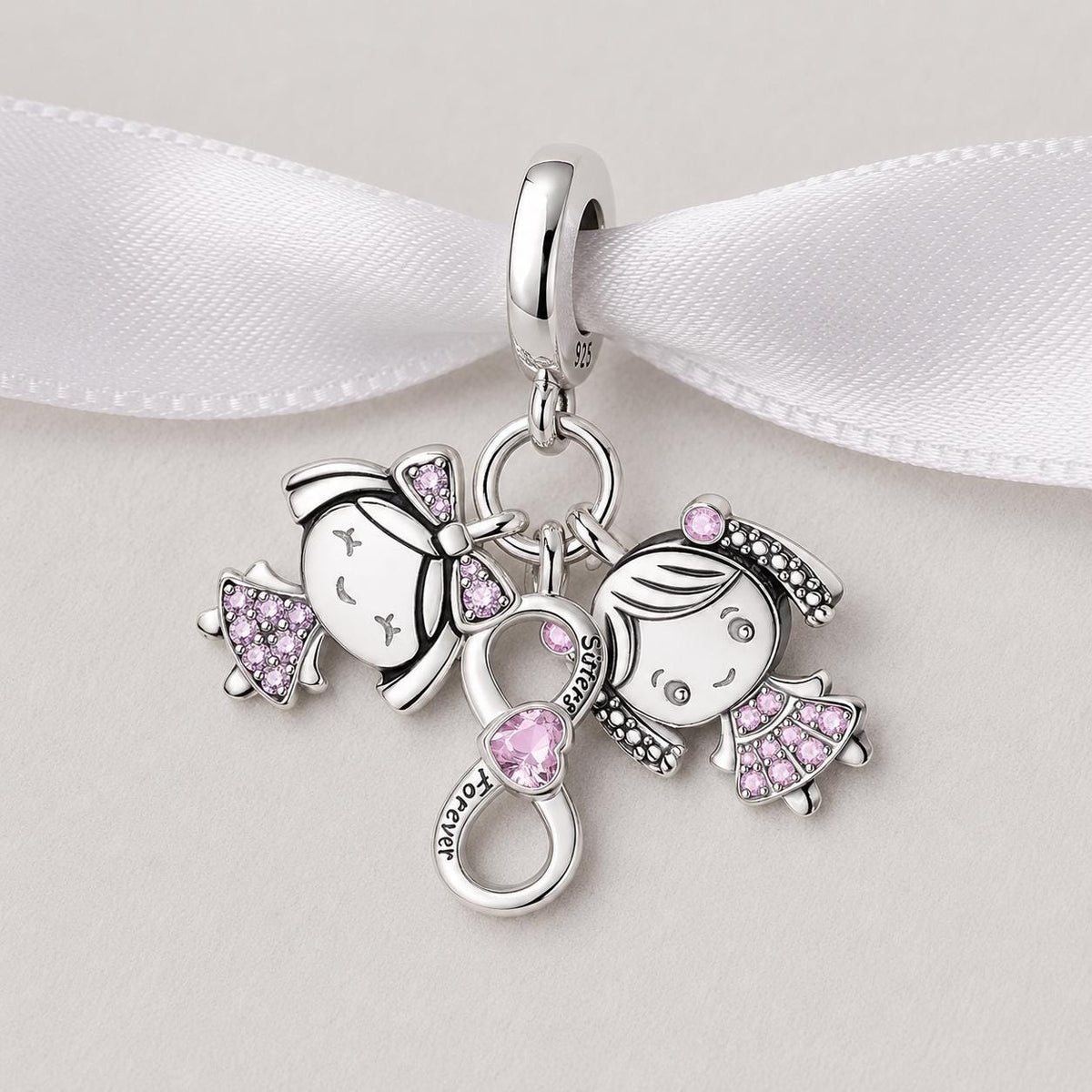 Sisters Forever sterling silver charm alternate view