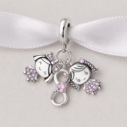 Sisters Forever Bead Fits Pandora Charm Bracelet, Silver Infinity Heart Pink Purple Crystal Gift