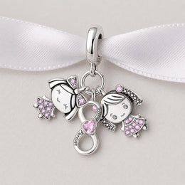 Sisters Forever Bead Fits Pandora Charm Bracelet, Silver Infinity Heart Pink Purple Crystal Gift