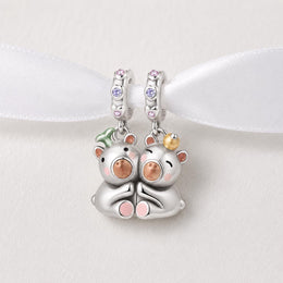 Capybara Couple Beads Fits Pandora Charm Bracelet, Magnetic Split Kissing Dangle, BFF Love Gift