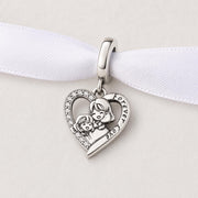 Mother Daughter Bead Fits Pandora Charm Bracelet, Mom & Child Love Heart, Silver Family Gift