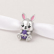 Bunny Easter Egg Bead Fits Pandora Charm Bracelet, Silver Rabbit Gift, Spring Jewelry