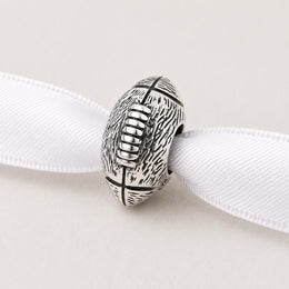 Rugby Bead Fits Pandora Charm Bracelet, Silver American Football Sport Athlete Fan Team Gift