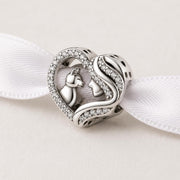 Cat Mom Bead Fits Pandora Charm Bracelet, Girl & Kitten Heart, Silver Pet Lover Gift