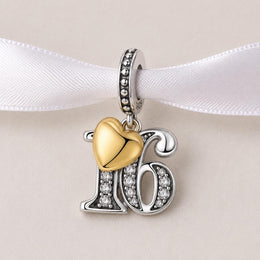 Sweet 16 Bead Fits Pandora Charm Bracelet, Number Sixteen, Silver Dangle, Anniversary Birthday Gift