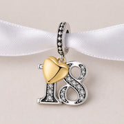 18th Birthday Bead Fits Pandora Charm Bracelet, Number Eighteen Silver Dangle Daughter Milestone Gift