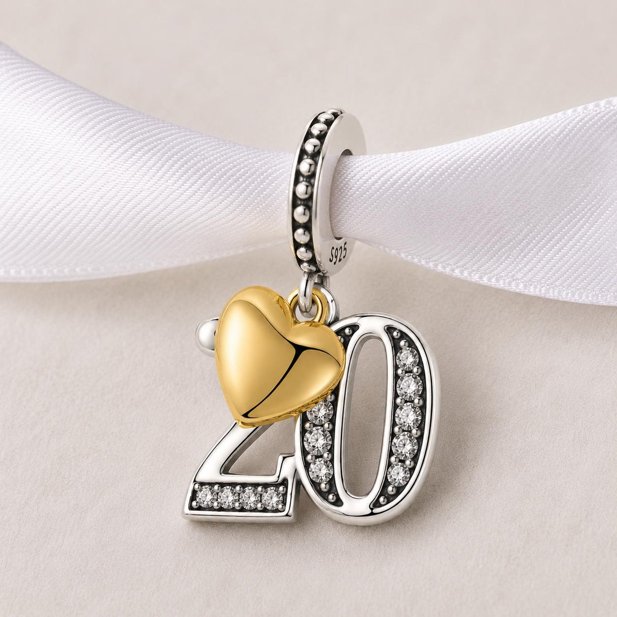 20th Anniversary sterling silver charm alternate view