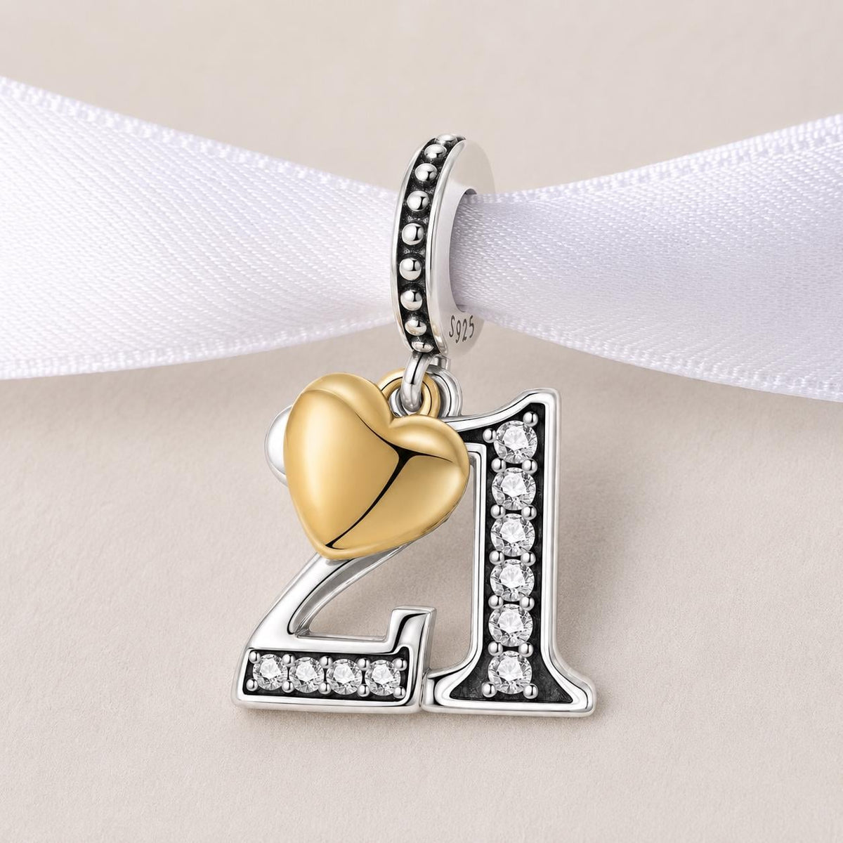 21st Birthday sterling silver charm alternate view