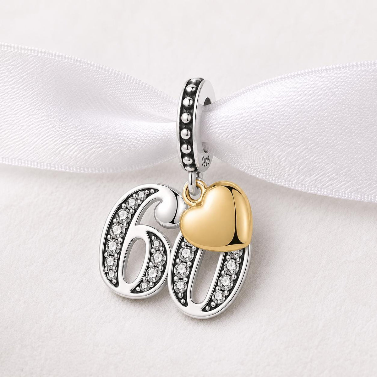 60th Anniversary sterling silver charm alternate view