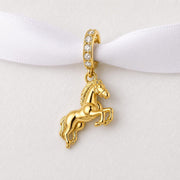 Gold Horse Dangle Bead Fits Pandora Charm Bracelet, Silver Equestrian Animal Stallion Jewelry Gift